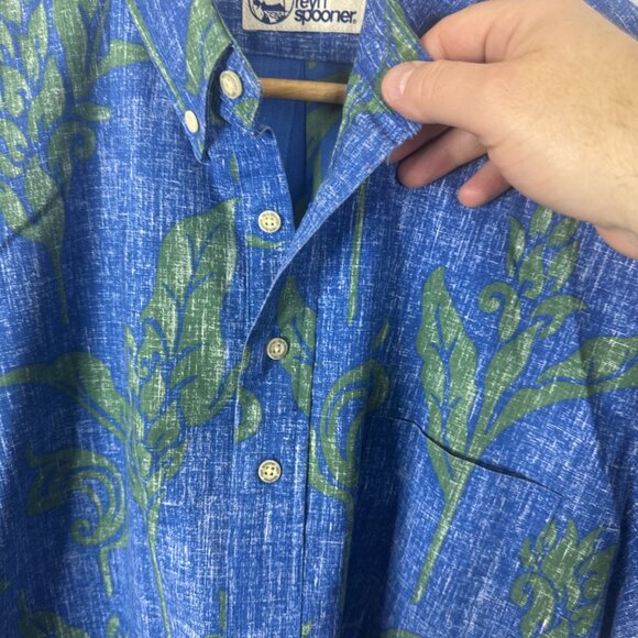 Vintage Reyn Spooner Reverse Print Blue Green Floral Aloha Shirt L Hawaii Korea - Picture 2 of 5
